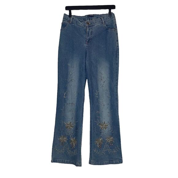 Vintage 24 Karat Beaded Embroidered Wide Leg Jeans size 9/10 - Picture 1 of 15
